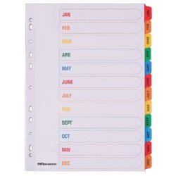 Best Value Mylar punched Dividers A4 Jan-Dec Colour Tabs