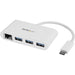 3 Port USB3 Hub Gbe USBc To 3XUSBa White