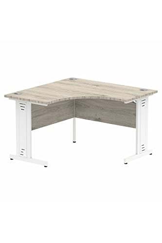 Dynamic Impulse 1200mm Corner Desk Grey Oak Top White Cable Managed Leg I003791