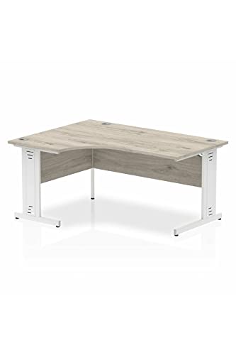 Dynamic Impulse 1800mm Left Crescent Desk Grey Oak Top White Cable Managed Leg I003534