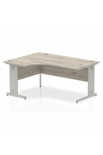 Dynamic Impulse 1600mm Left Crescent Desk Grey Oak Top Silver Cable Managed Leg I003145