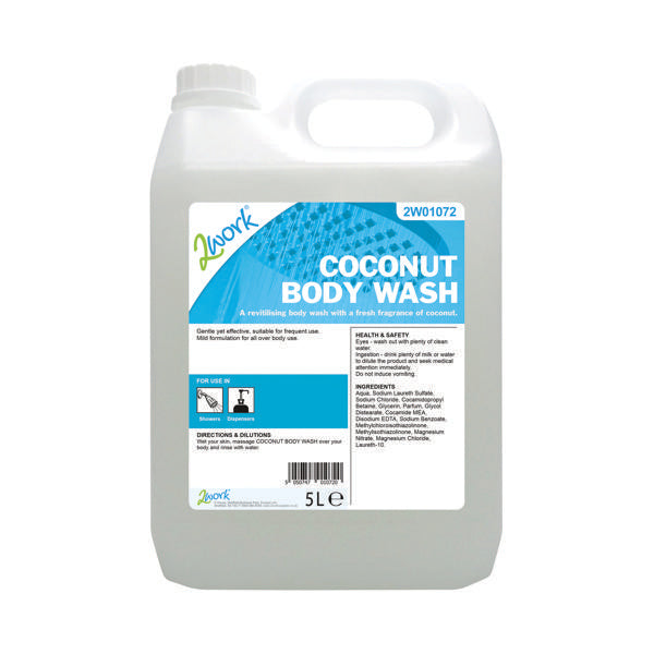 2Work Coconut Body Wash Mild Formula 5 Litre Bulk Bottle 2W01072