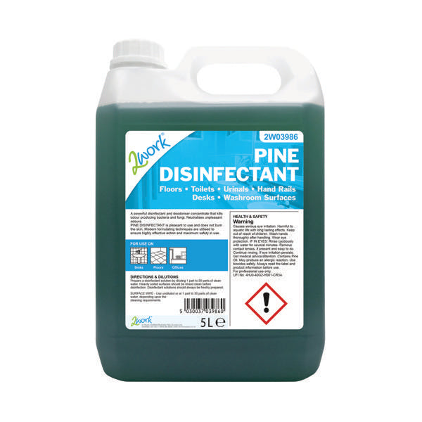 2Work Disinfectant and Deodoriser Fresh Pine 5 Litre Bulk Bottle 2W03986