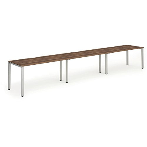 Dynamic Evolve Plus 1400mm Single Row 3 Person Desk Walnut Top Silver Frame BE412