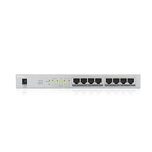 Best Value ZyXEL 8 Port Gigabit Unmanaged 8 x PoE+ with 60 Watt Budget, UK Plug [GS1008HP]