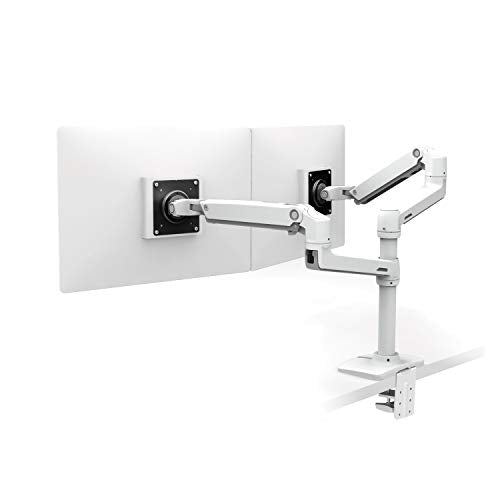 Ergotron LX Dual Stacking Arm - Mounting kit (desk clamp mount, pole, 2 articulating arms, 2 extension brackets) for 2 LCD displays - aluminium, durable steel - white - screen size: up to 24" - desktop