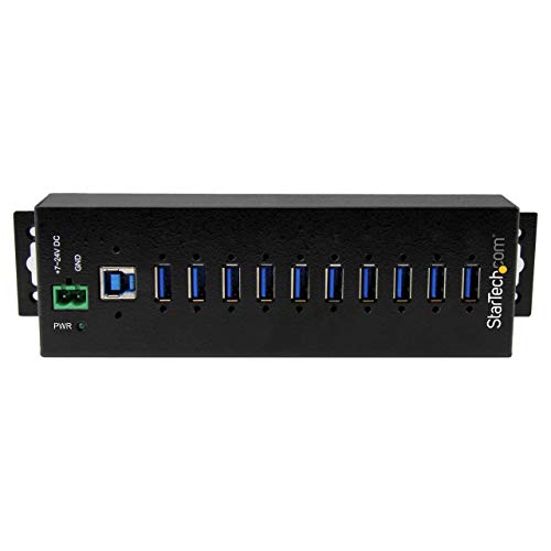 StarTech.com 10-Port Industrial USB 3.0 Hub with External Power Adapter - ESD & 350W Surge Protection (HB30A10AME)