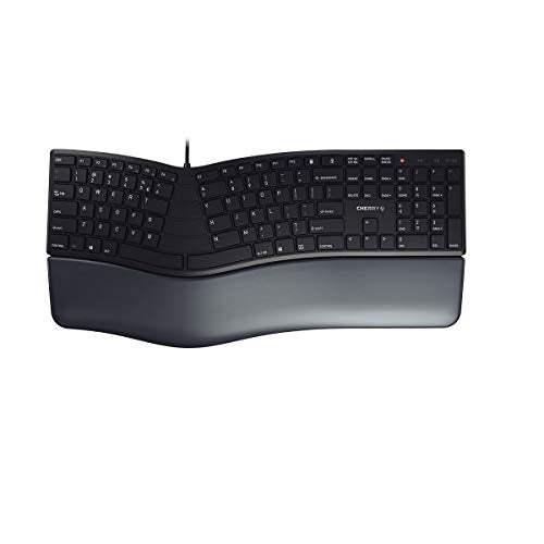 Cherry KC 4500 Ergonomic USB Wired QWERTY UK English Keyboard Black 109 Plus 3 Hotkeys Multimedia Function Keys Curved Design