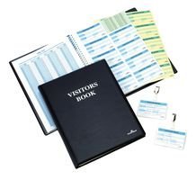 Best Value Durable 146365 Visitor Book 100, Leather Look Cover, 100 Perforated 90 x 60 mm Visitor Badge Inserts