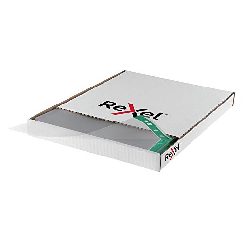 Best Value Rexel 12265 Plastic Pocket Folder, Reinforced A4 Pockets with Green Strip, Clear - Pack of 100