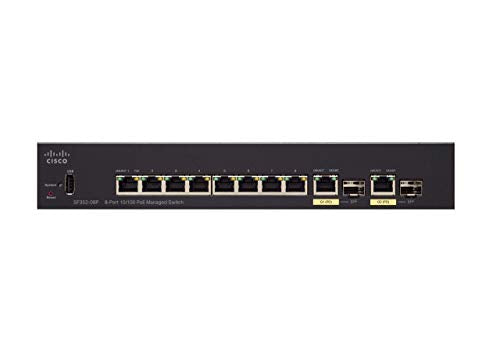 Cisco Small Business SF352-08P-K9 - Switch - L3 - Managed - 8 x 10/100 (PoE+) + 2 x combo Gigabit Ethernet/Gigabit SFP - desktop - PoE+ (62 W)