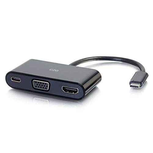 C2G USB-C to HDMI and VGA Adapter Converter with Power Delivery - Docking station - USB-C / Thunderbolt 3 - VGA, HDMI