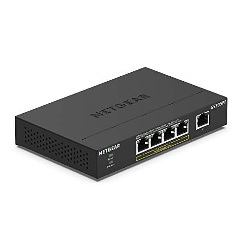 NETGEAR GS305PP - Switch - unmanaged - 5 x 10/100/1000 (4 PoE) - desktop, wall-mountable - PoE (83 W) - DC power