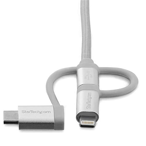 StarTech.com USB Multi Charging Cable - 6.6 ft / 2m - Lightning/USB-C/Micro-USB - Braided - MFi Certified - USB 2.0-3 in 1 Charging (LTCUB2MGR)