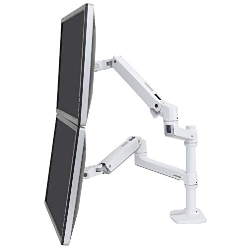 Ergotron LX Dual Stacking Arm - Mounting kit (desk clamp mount, pole, 2 articulating arms, 2 extension brackets) for 2 LCD displays - aluminium, durable steel - white - screen size: up to 24" - desktop