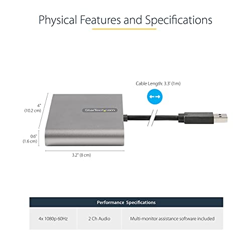 StarTech USB 3.0 to 4x HDMI Quad Monitor 1080p 60Hz Adapter Dongle