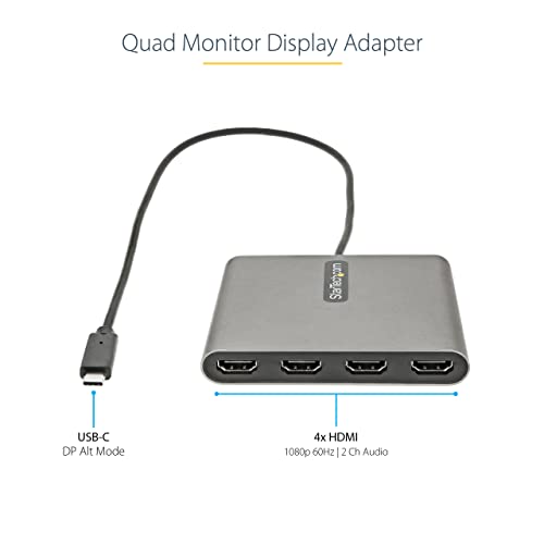 StarTech USB C to 4 HDMI Quad Monitor Display 1080p Adapter Dongle