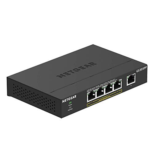 NETGEAR GS305PP - Switch - unmanaged - 5 x 10/100/1000 (4 PoE) - desktop, wall-mountable - PoE (83 W) - DC power