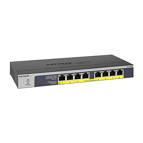 NETGEAR GS108PP - Switch - 8 x 10/100/1000 (PoE+) - desktop, rack-mountable, wall-mountable - PoE+ (123 W) - DC power