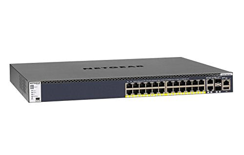 NETGEAR M4300-28G-PoE+ - Switch - L3 - Managed - 2 x 10/100/1000/10000 + 2 x 10 Gigabit SFP+ + 24 x 10/100/1000 (PoE+) - front to back airflow - rack-mountable - PoE+ (720 W)