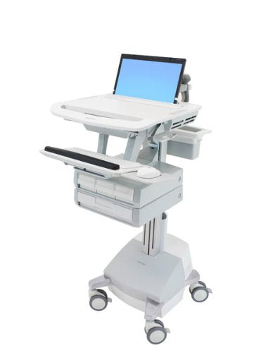 Ergotron StyleView - Cart for notebook / keyboard / mouse (open architecture) - medical - aluminium, zinc-plated steel, high-grade plastic - grey, white, polished aluminium - screen size: 17.3" wide - output: AC 230 V - 66 Ah - Lead Acid