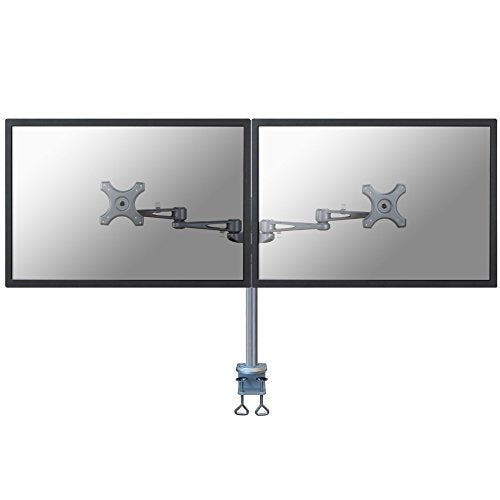 NewStar Full Motion Dual Desk Mount (clamp) for two 10-27" Monitor Screens, Height Adjustable - Silver - Desk mount for 2 LCD displays (adjustable arm) - silver - screen size: 10"-27"