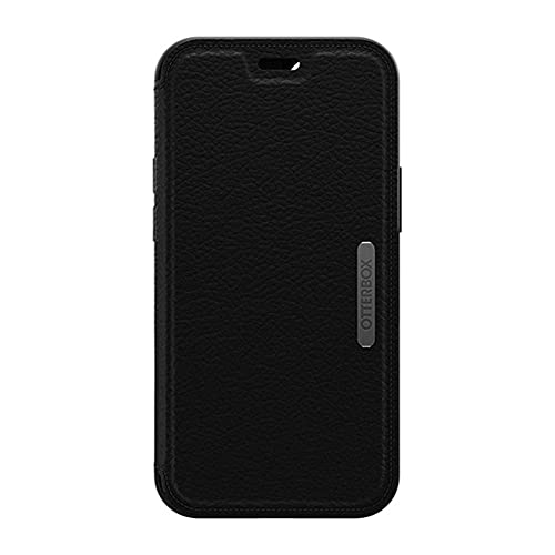 OtterBox Strada Series Folio - Flip cover for mobile phone - leather, polycarbonate, metal latch - shadow black - slim design - for Apple iPhone 12 mini