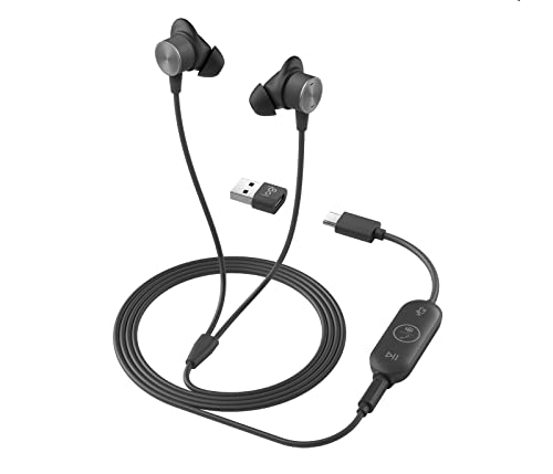 Logitech Zone Wired Earbuds - Earphones with mic - in-ear - wired - 3.5 mm jack - noise isolating - graphite - Optimised for UC