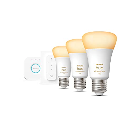 Philips Hue White ambiance Starter Kit - Wireless lighting set - LED light bulb x 3 - E27 - 8 W (equivalent 75 W) - class F - warm white to cool daylight - 2200-6500 K