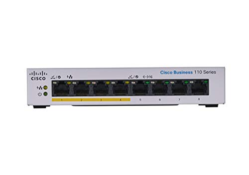 Cisco Business 110 Series 110-8PP-D - Switch - unmanaged - 4 x 10/100/1000 (PoE) + 4 x 10/100/1000 - desktop, rack-mountable, wall-mountable - PoE (32 W) - DC power