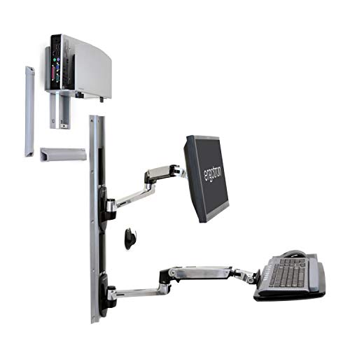 Ergotron LX Wall Mount System - Mounting kit (wall arm, CPU holder, mouse holder, 2 track covers, keyboard arm, 2 cable channels, wrist rest) for LCD display / keyboard / mouse / CPU - polished aluminium - screen size: up to 24" - wall-mountable