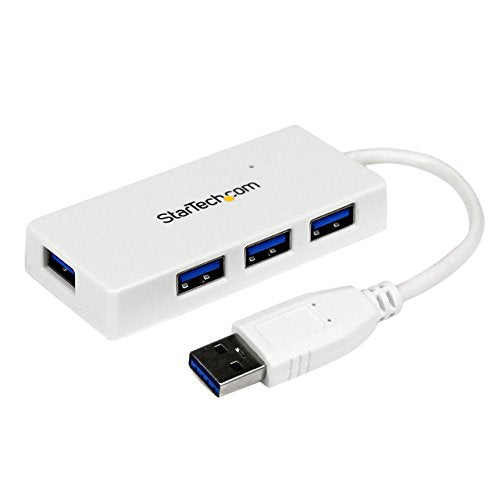 StarTech.com 4 Port USB 3.0 Hub - Multi Port USB Hub w/ Built-in Cable - Powered USB 3.0 Extender for Your Laptop - White (ST4300MINU3W)