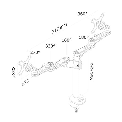 NewStar Full Motion Dual Desk Mount (grommet) for two 10-27" Monitor Screens, Height Adjustable - Silver - Desk mount for 2 LCD displays (adjustable arm) - silver - screen size: 10"-27"