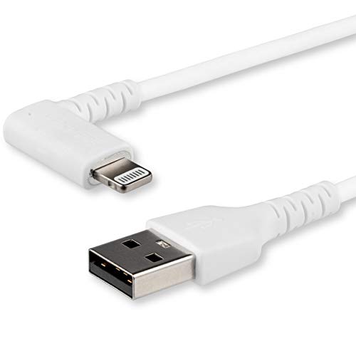 STARTECH.COM Angled Lightning to USB Cable 1 m/3.ft - Heavy Duty MFI Certified Lightning Cable - White - USB to Lightning (RUSBLTMM1MWR)