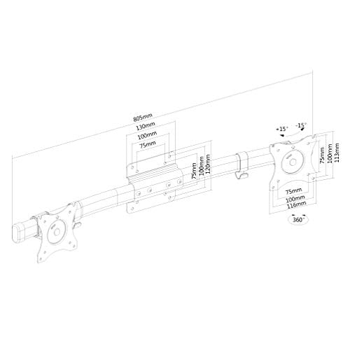 NewStar Single to Dual Monitor Mount Adapter - Mounting component (crossbar) for 2 LCD displays - black - screen size: 10"-27"