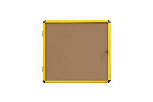 Best Value Bi-Office Display Case Ultrabrite-9x A4Cork Notice Board with Yellow Aluminium Frame