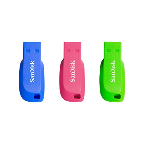 SanDisk Cruzer Blade - USB flash drive - 16 GB - USB 2.0 - blue, green, pink (pack of 3)