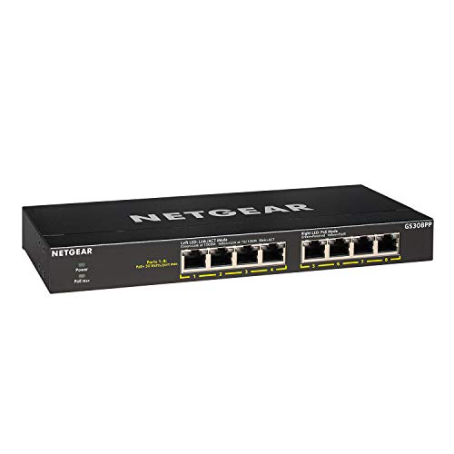 NETGEAR GS308PP - Switch - unmanaged - 8 x 10/100/1000 (PoE+) - desktop, wall-mountable - PoE+ (83 W) - DC power