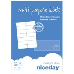 Niceday Multipurpose Labels Self Adhesive 105 x 42.3 mm White 100 Sheets of 14 Labels