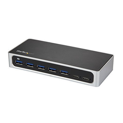 StarTech HB30C5A2CSC USB C Hub 7 Port USB-C to 5x USB-A and 2x USB-C Charging Station - Black/Silver