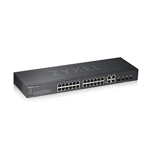 Best Value Zyxel 24-Port Gigabit Ethernet Smart Managed Switch - Fanless Design with 4 Gigabit Combo Ports and Hybrid Cloud mode, Lifetime Warranty, UK Plug [GS1920-24v2]