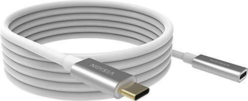 VISION Professional installation-grade USB-C extension cable - LIFETIME WARRANTY - bandwidth up to 10 gbit/s - supports 3A charging current - USB-C 3.1 (M) to USB-C 3.1 (F) - outer diameter 4.5 mm - 22+30 AWG - 2 m - white