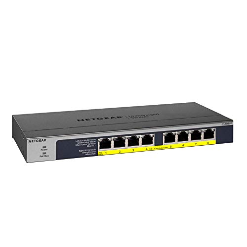 NETGEAR GS108PP - Switch - 8 x 10/100/1000 (PoE+) - desktop, rack-mountable, wall-mountable - PoE+ (123 W) - DC power