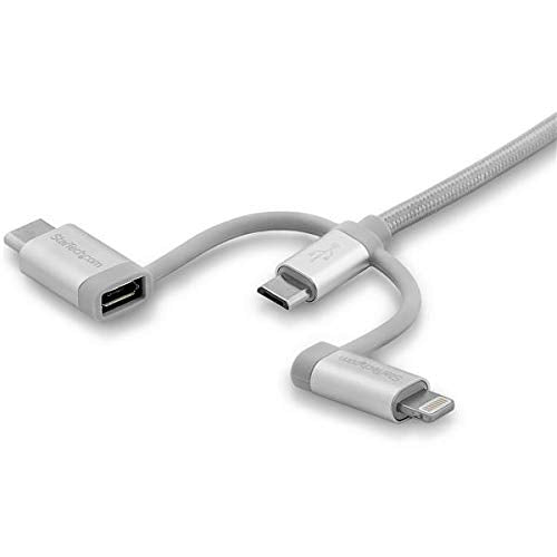 StarTech.com USB Multi Charging Cable - 6.6 ft / 2m - Lightning/USB-C/Micro-USB - Braided - MFi Certified - USB 2.0-3 in 1 Charging (LTCUB2MGR)