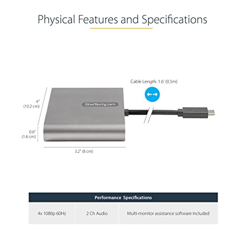 StarTech USB C to 4 HDMI Quad Monitor Display 1080p Adapter Dongle