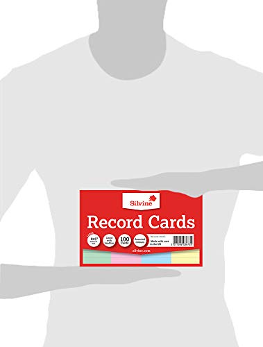 Best Value Silvine 8x5" Multi-coloured Record Cards - Lined with headline, 100 cards per pack. Ref 585AC (203 x 127mm)