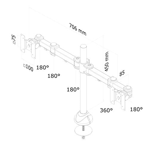 NewStar Full Motion Dual Desk Mount (grommet) for two 10-27" Monitor Screens, Height Adjustable - Black - Desk mount for 2 LCD displays (Tilt & Swivel) - black - screen size: 10"-27" - grommet