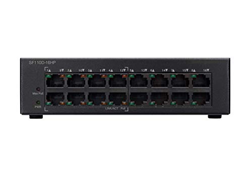 Cisco Small Business SF110D-16HP - Switch - unmanaged - 8 x 10/100 + 8 x 10/100 (PoE) - desktop, wall-mountable - PoE (64 W)