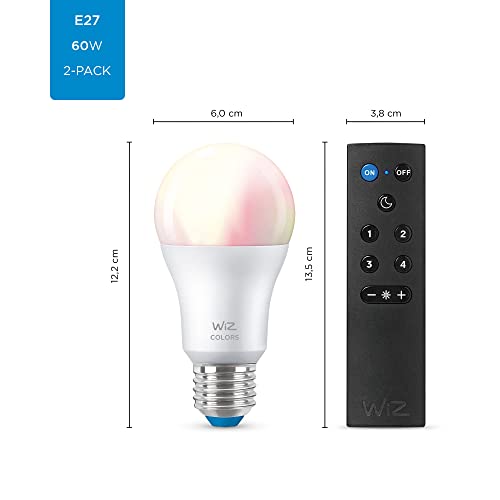 WiZ Colors - LED light bulb - shape: A60 - E27 - 8 W (equivalent 60 W) - 16 million colours - 2200-6500 K (pack of 2)