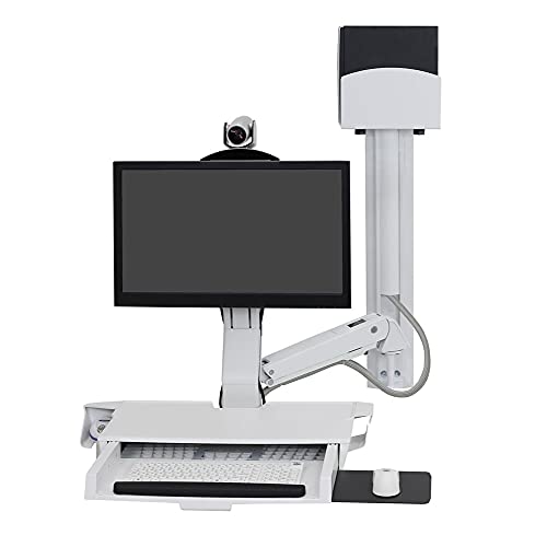 Ergotron SV Combo System with Worksurface & Pan, Small CPU Holder - Mounting kit (CPU holder, wrist rest, wall mount bracket, track mount bracket kit, slide-out mouse tray, monitor mount, barcode scanner and mouse holder, combo arm, work surface with keyboard tray) - for LCD display / PC equipment (Lift and Pivot) - aluminium, high-grade plastic - white - screen size: up to 24" - wall-mountable